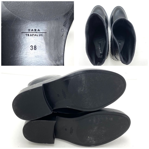 Zara Vegan Leather Moto Platform Ankles Boots BK - Picture 11 of 12